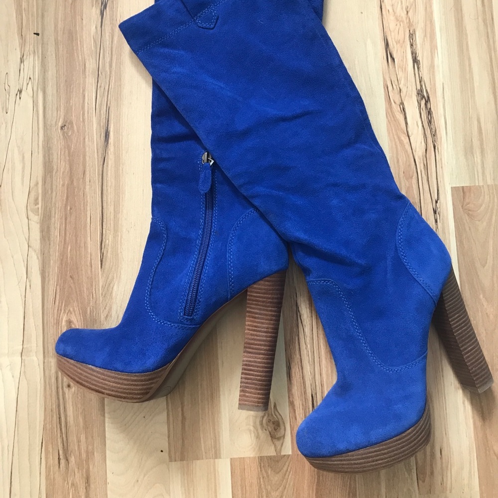 Blue suade over the knee boot